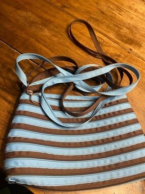ZIP IT  striped  Blue and Brown Women’s Shoulder Bag